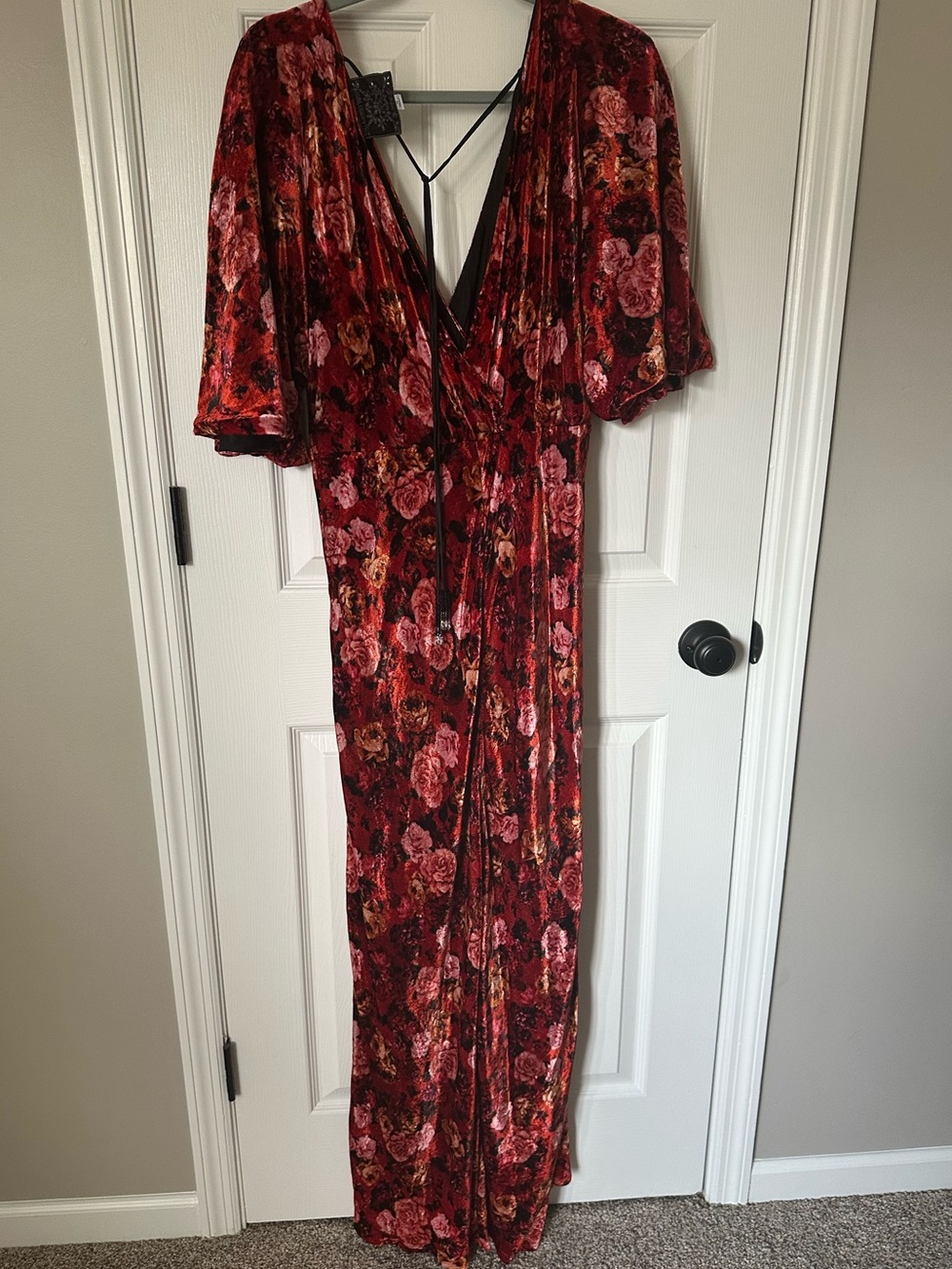 Johnny Was Red Floral Long Sleeve Dress